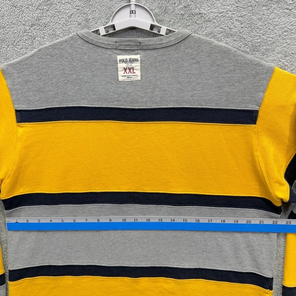 Polo Jeans Co Ralph Lauren Shirt Mens M Yellow Gray Stripe Crew Y2K‎ Streetwear